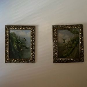 Framed hummingbird painting